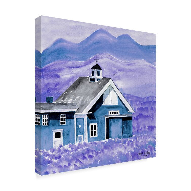 Blue Folk Art Barn by Cheryl Bartley - Print on Canvas